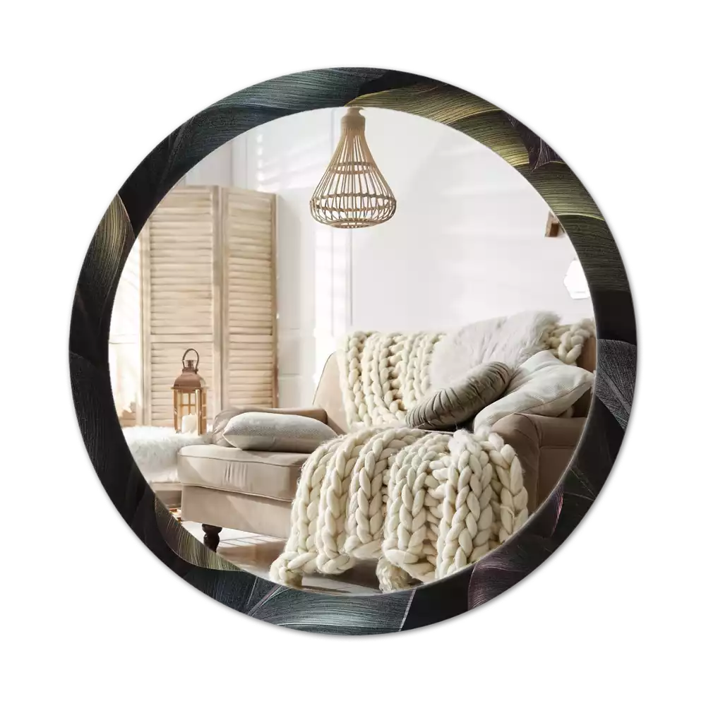 Lustro ścienne dekoracyjne z motywem ciemnych tropikalnych liści