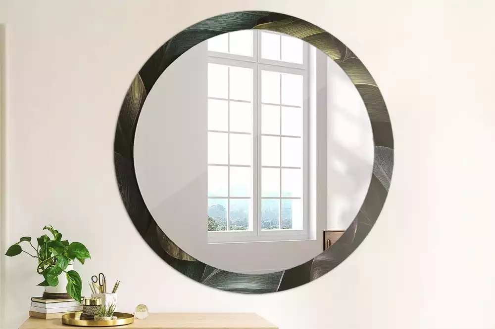 Lustro ścienne dekoracyjne z motywem ciemnych tropikalnych liści