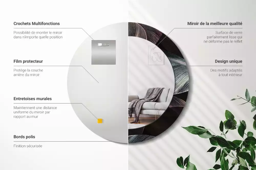 Lustro ścienne dekoracyjne z motywem ciemnych tropikalnych liści