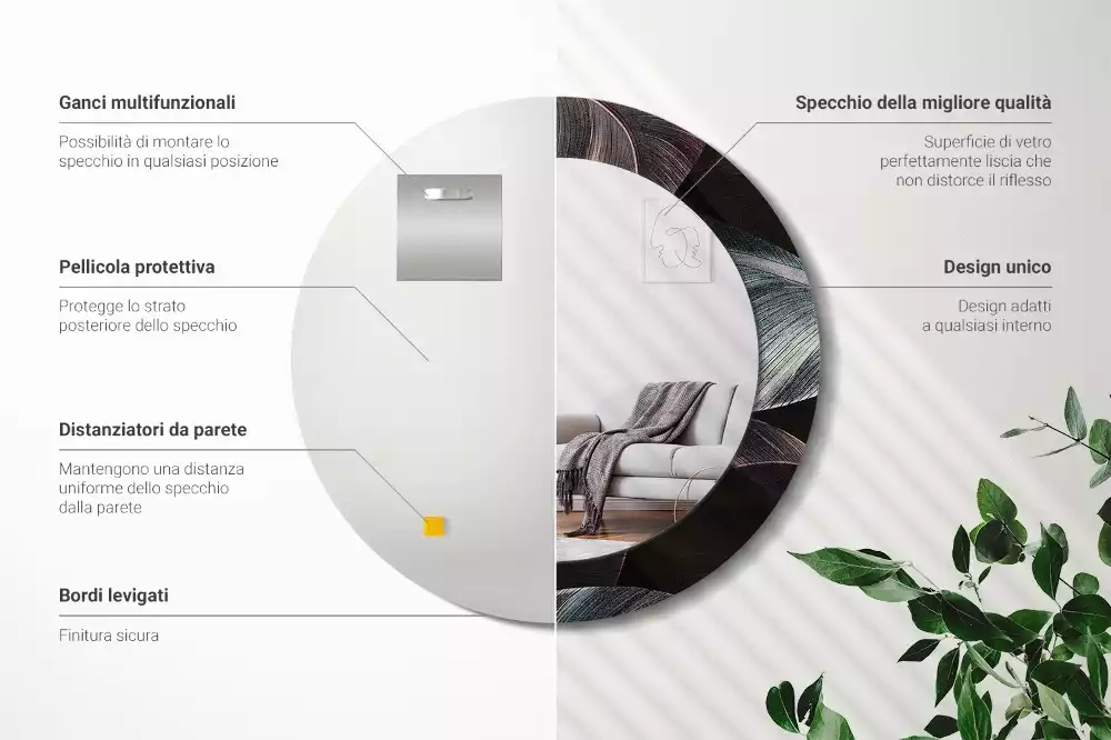 Lustro ścienne dekoracyjne z motywem ciemnych tropikalnych liści