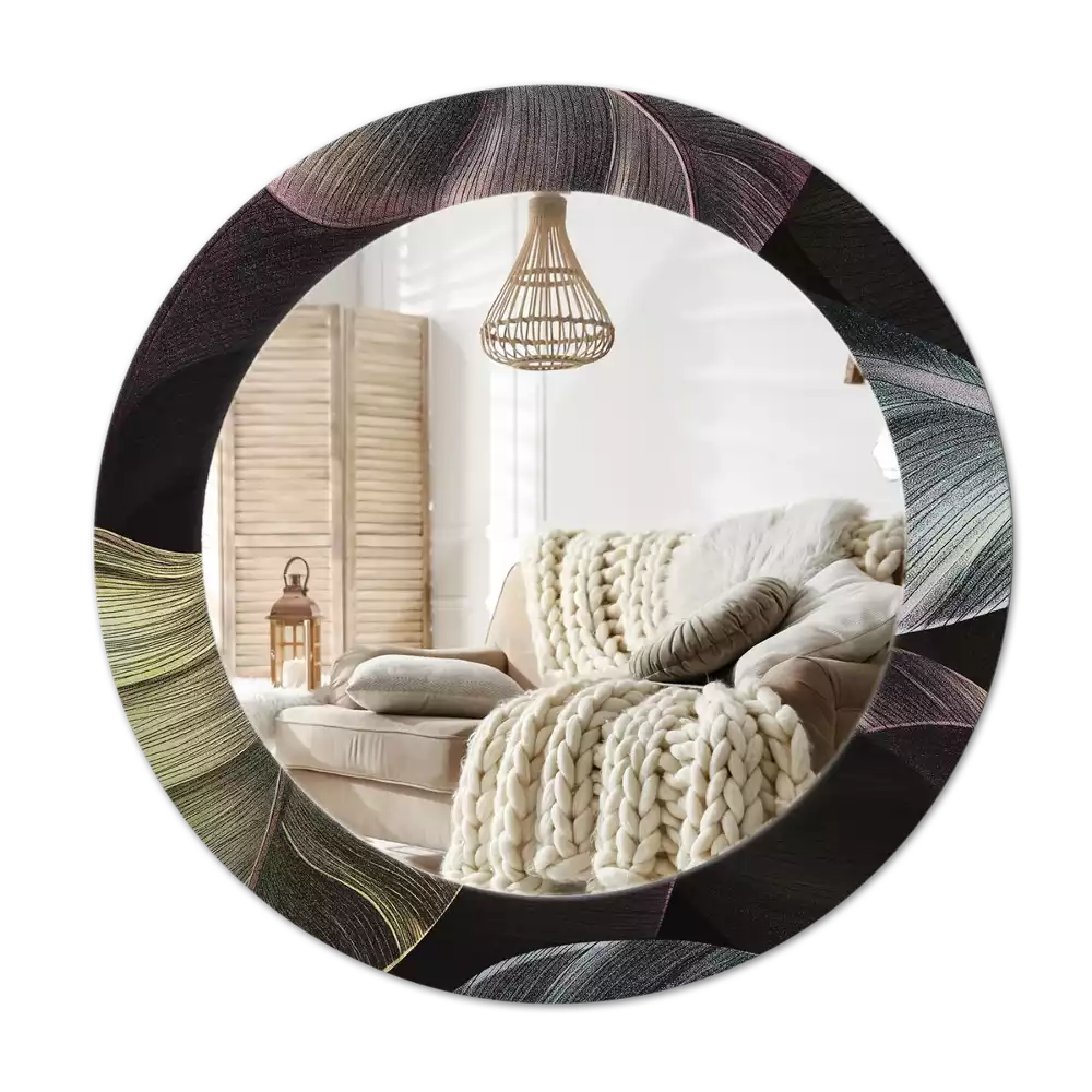 Lustro ścienne dekoracyjne z motywem ciemnych tropikalnych liści