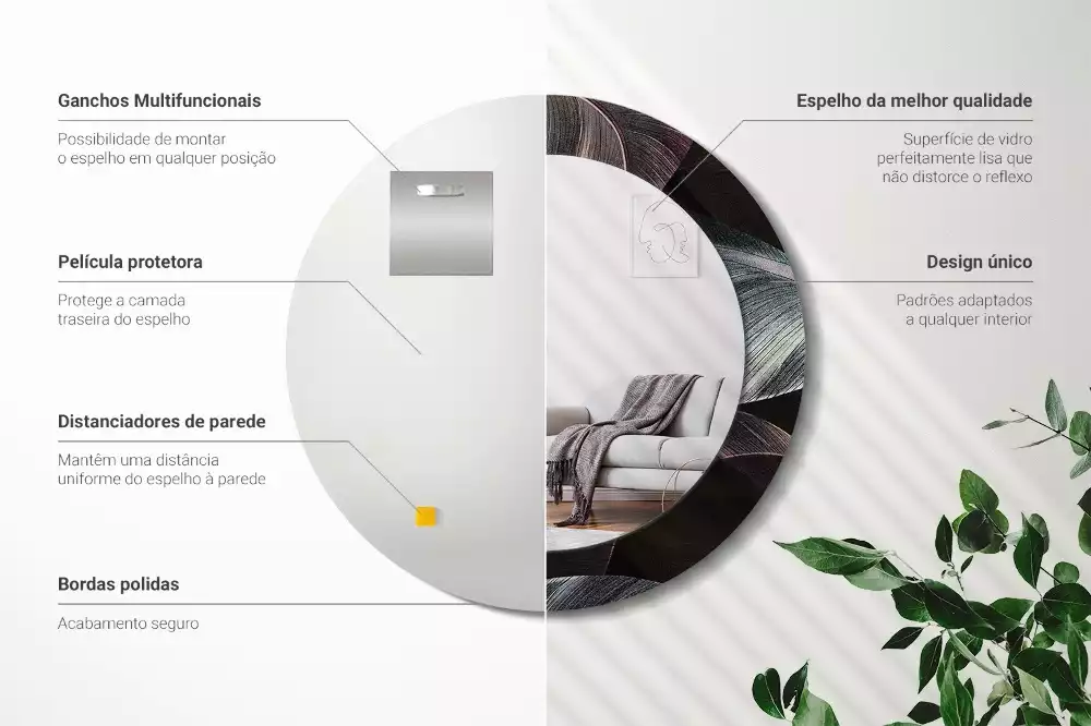 Lustro ścienne dekoracyjne z motywem ciemnych tropikalnych liści