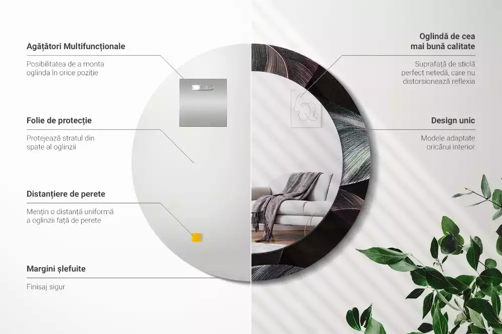 Lustro ścienne dekoracyjne z motywem ciemnych tropikalnych liści