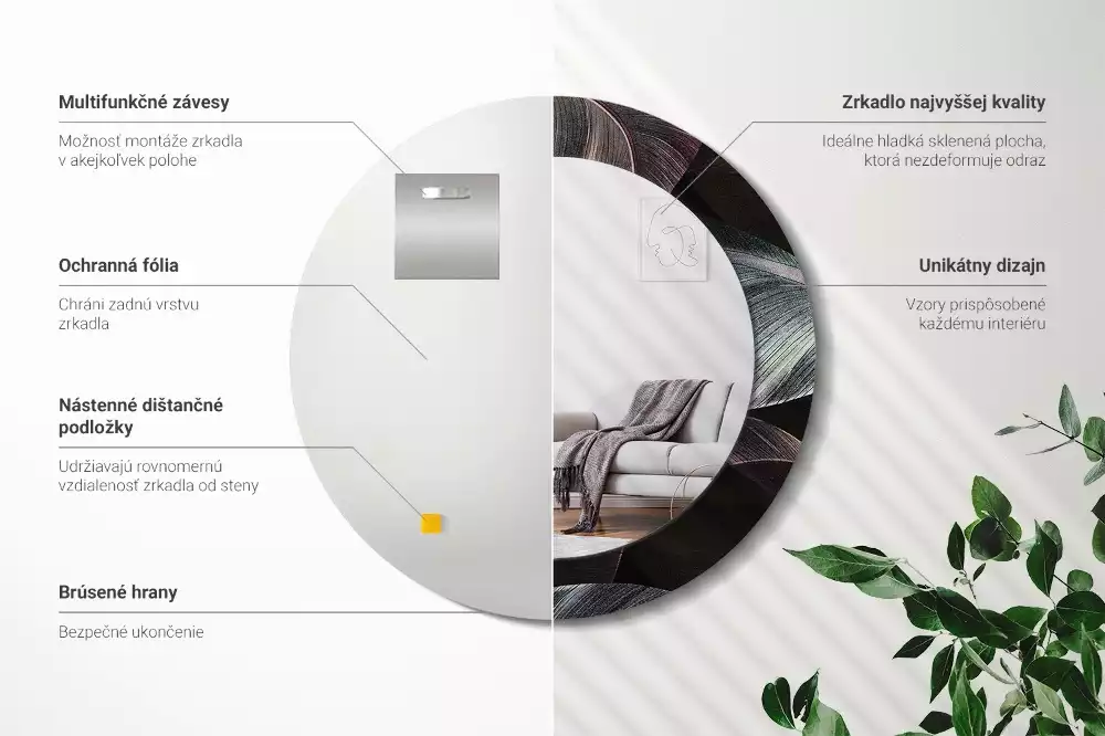 Lustro ścienne dekoracyjne z motywem ciemnych tropikalnych liści