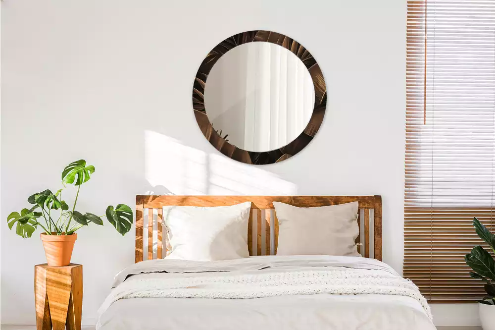 Lustro ścienne dekoracyjne z motywem brązowych liści bananowca