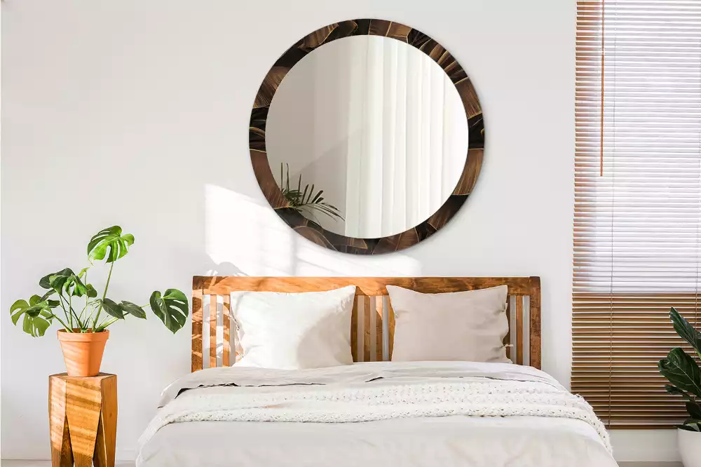 Lustro ścienne dekoracyjne z motywem brązowych liści bananowca