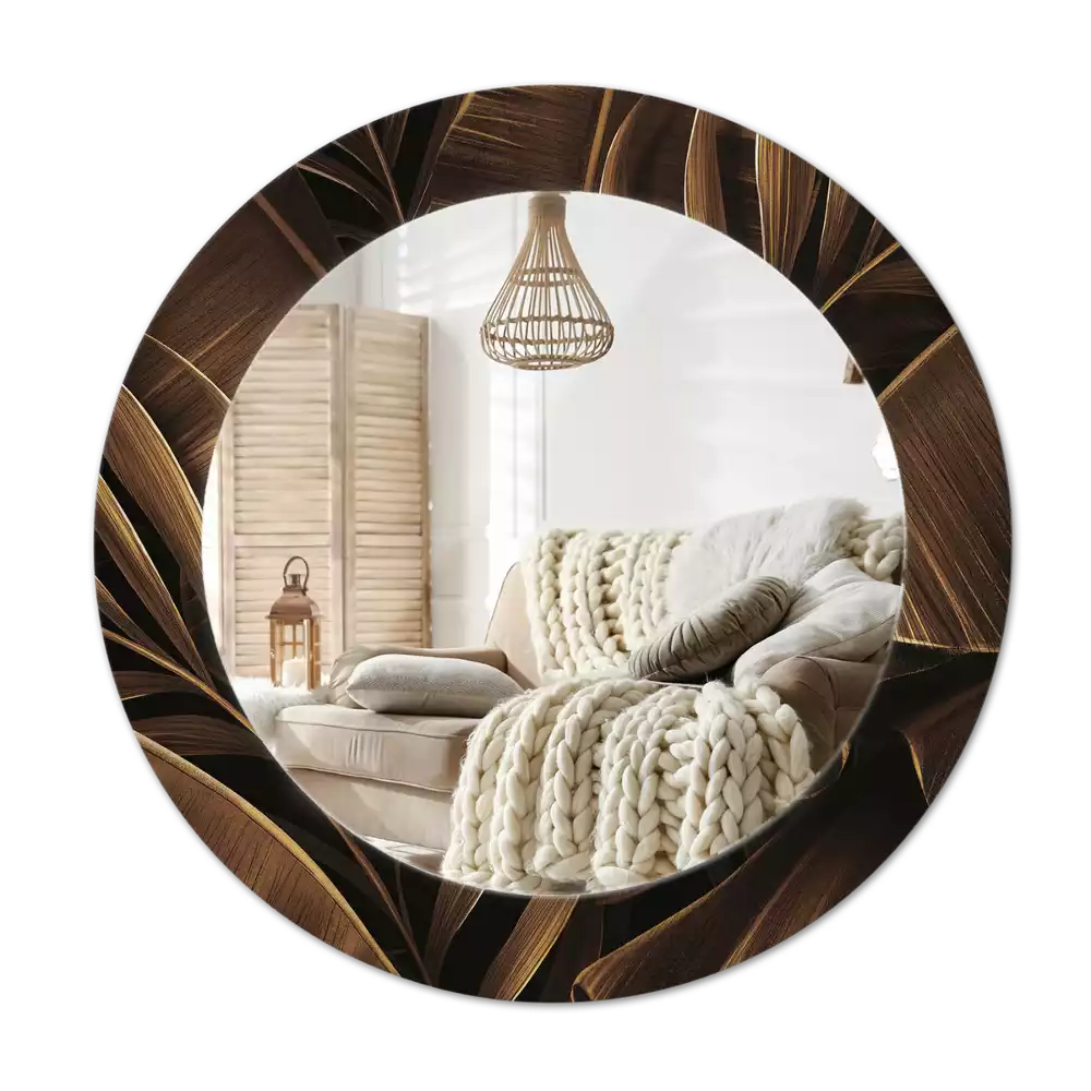 Lustro ścienne dekoracyjne z motywem brązowych liści bananowca