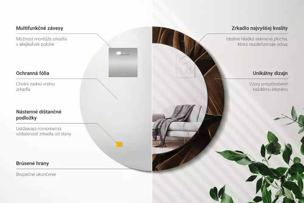 Lustro ścienne dekoracyjne z motywem brązowych liści bananowca