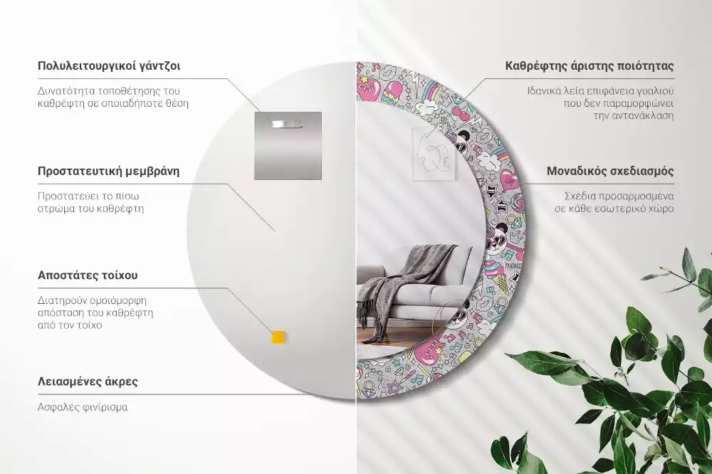 Lustro ramka z nadrukiem okrągłe Panda jednorożec