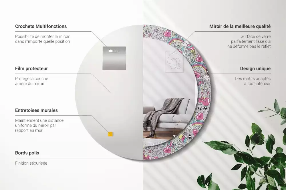 Lustro ramka z nadrukiem okrągłe Panda jednorożec