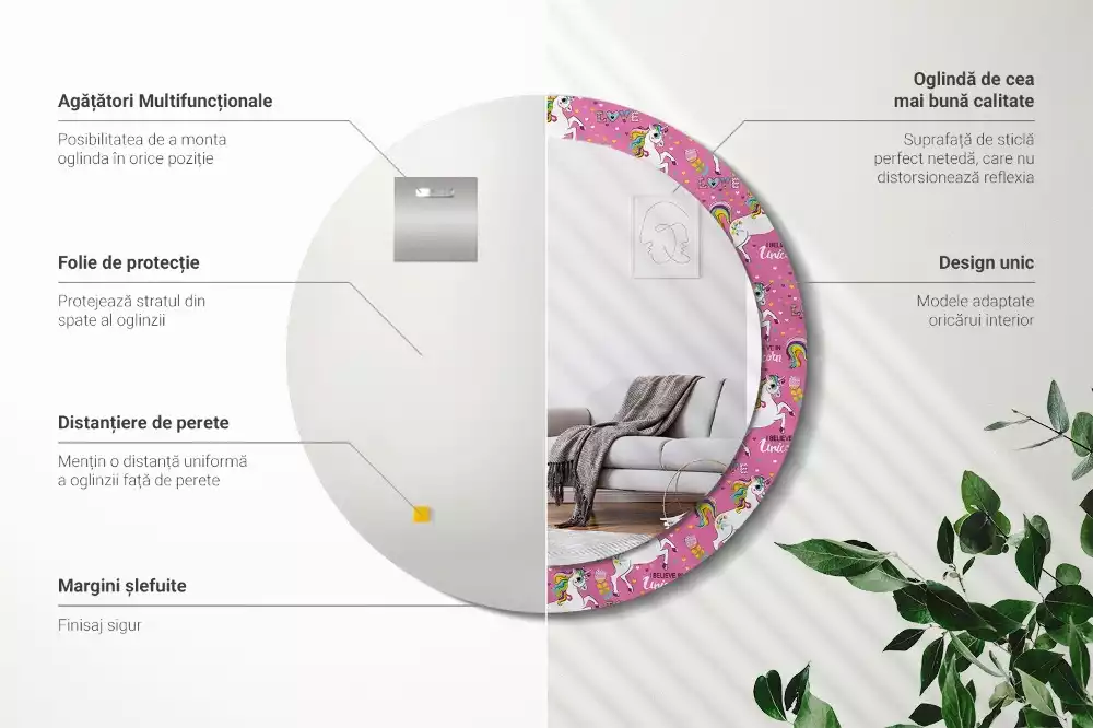 Lustro ramka z nadrukiem okrągłe Magiczny jednorożec