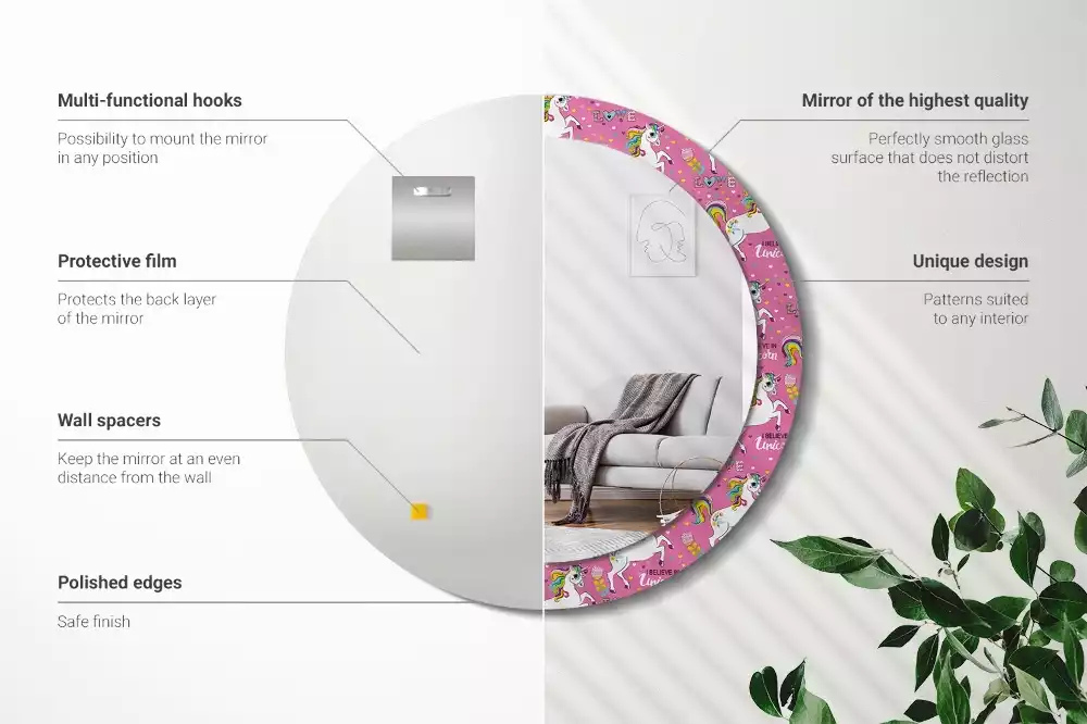 Lustro ramka z nadrukiem okrągłe Magiczny jednorożec