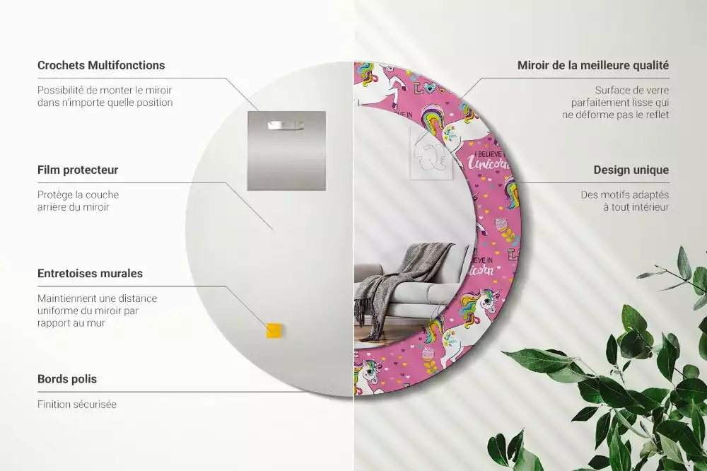 Lustro ramka z nadrukiem okrągłe Magiczny jednorożec