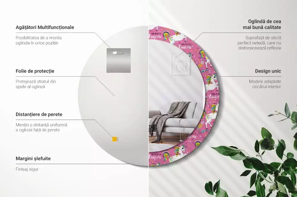 Lustro ramka z nadrukiem okrągłe Magiczny jednorożec