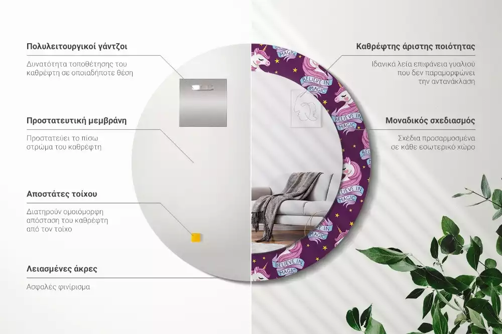 Lustro ścienne dekoracyjne z motywem jednorożca i gwiazd