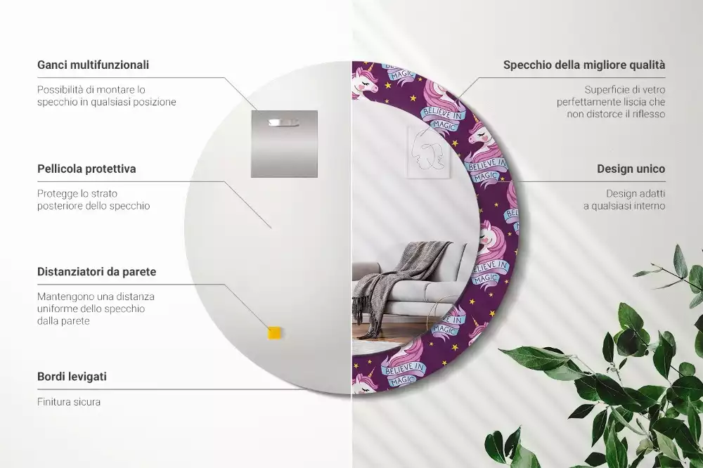 Lustro ścienne dekoracyjne z motywem jednorożca i gwiazd