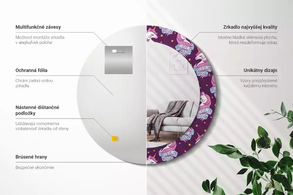 Lustro ścienne dekoracyjne z motywem jednorożca i gwiazd