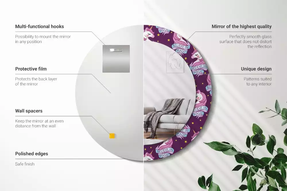 Lustro ścienne dekoracyjne z motywem jednorożca i gwiazd