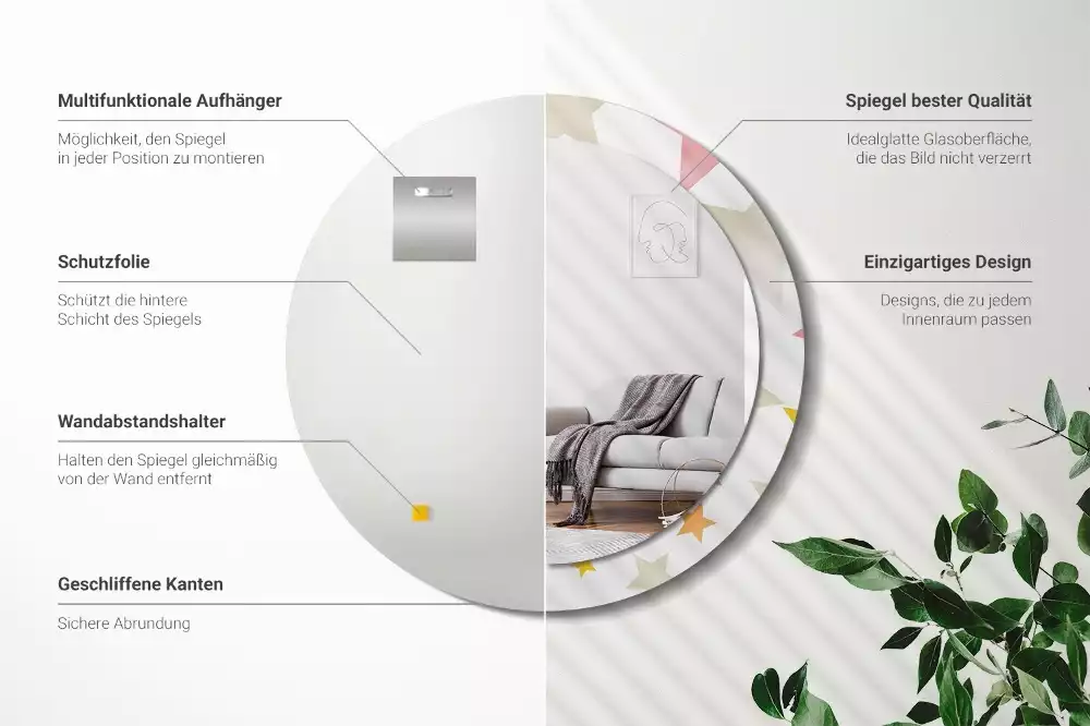 Lustro z drukowaną ramką w pastelowe gwiazdy