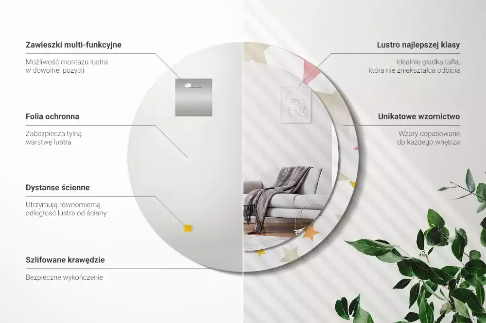 Lustro z drukowaną ramką w pastelowe gwiazdy