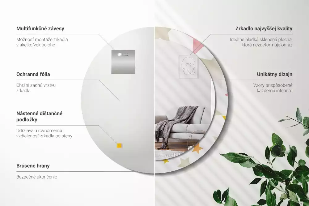 Lustro z drukowaną ramką w pastelowe gwiazdy