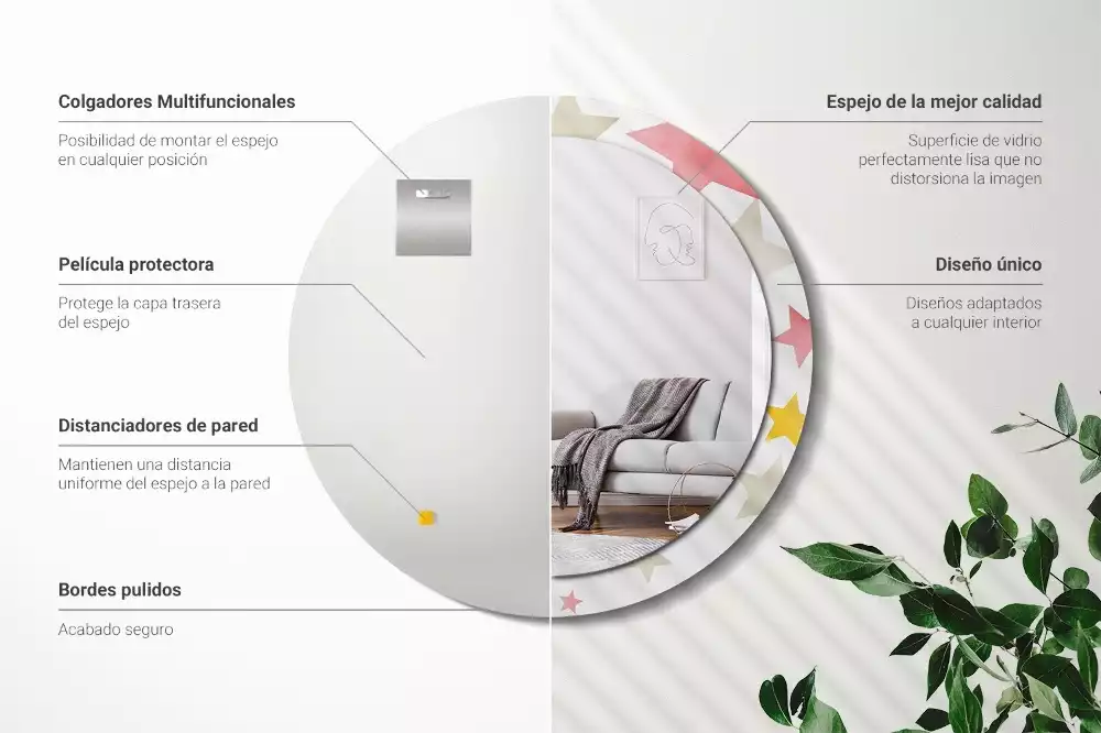 Lustro z drukowaną ramką w pastelowe gwiazdy