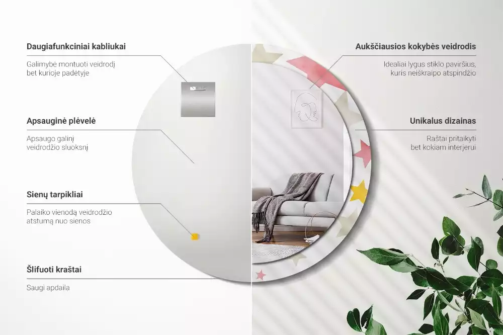 Lustro z drukowaną ramką w pastelowe gwiazdy