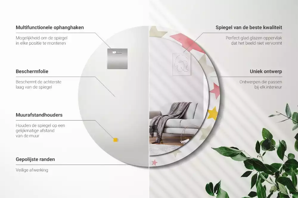 Lustro z drukowaną ramką w pastelowe gwiazdy