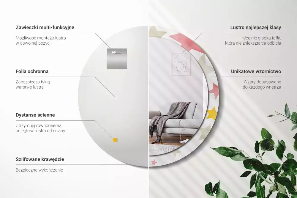 Lustro z drukowaną ramką w pastelowe gwiazdy