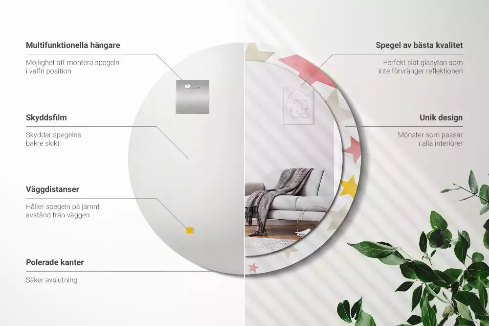 Lustro z drukowaną ramką w pastelowe gwiazdy