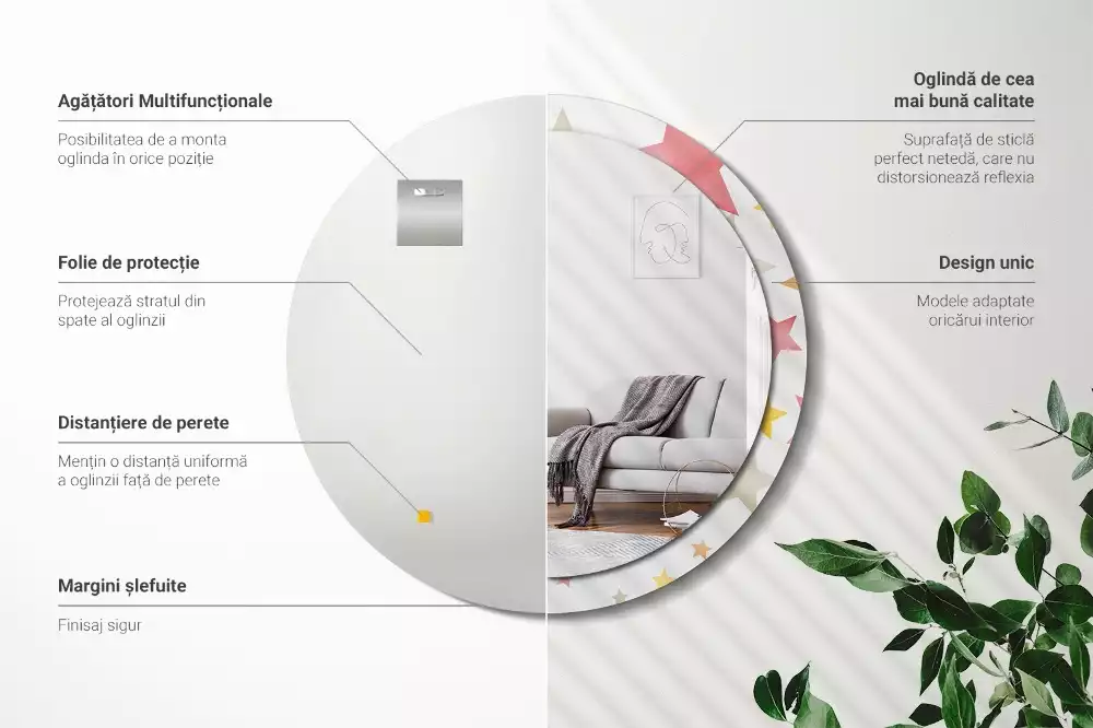 Lustro z drukowaną ramką w pastelowe gwiazdy