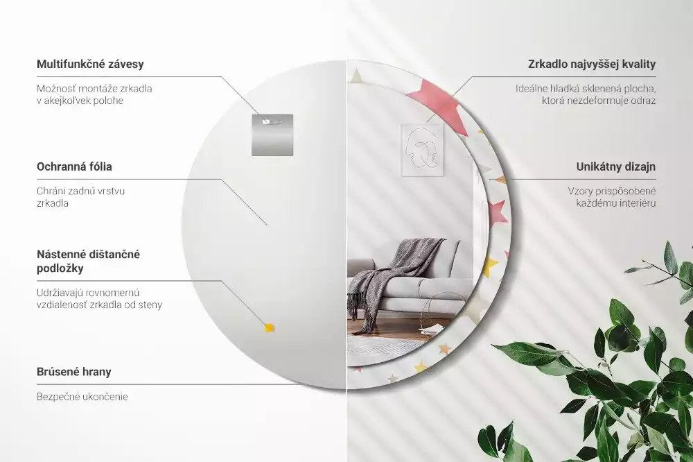 Lustro z drukowaną ramką w pastelowe gwiazdy