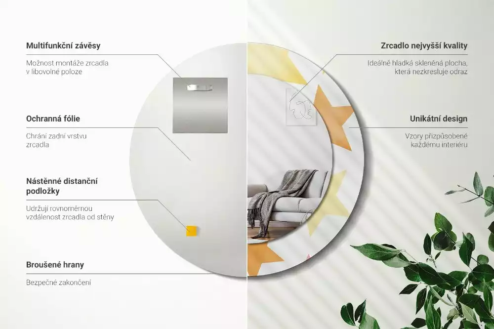 Lustro z drukowaną ramką w pastelowe gwiazdy