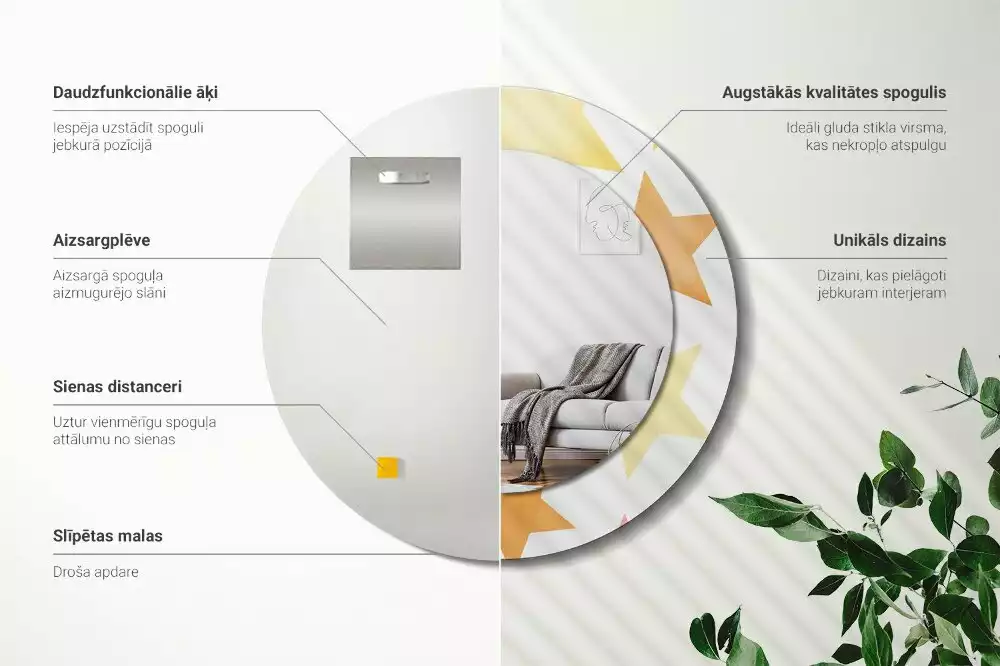 Lustro z drukowaną ramką w pastelowe gwiazdy