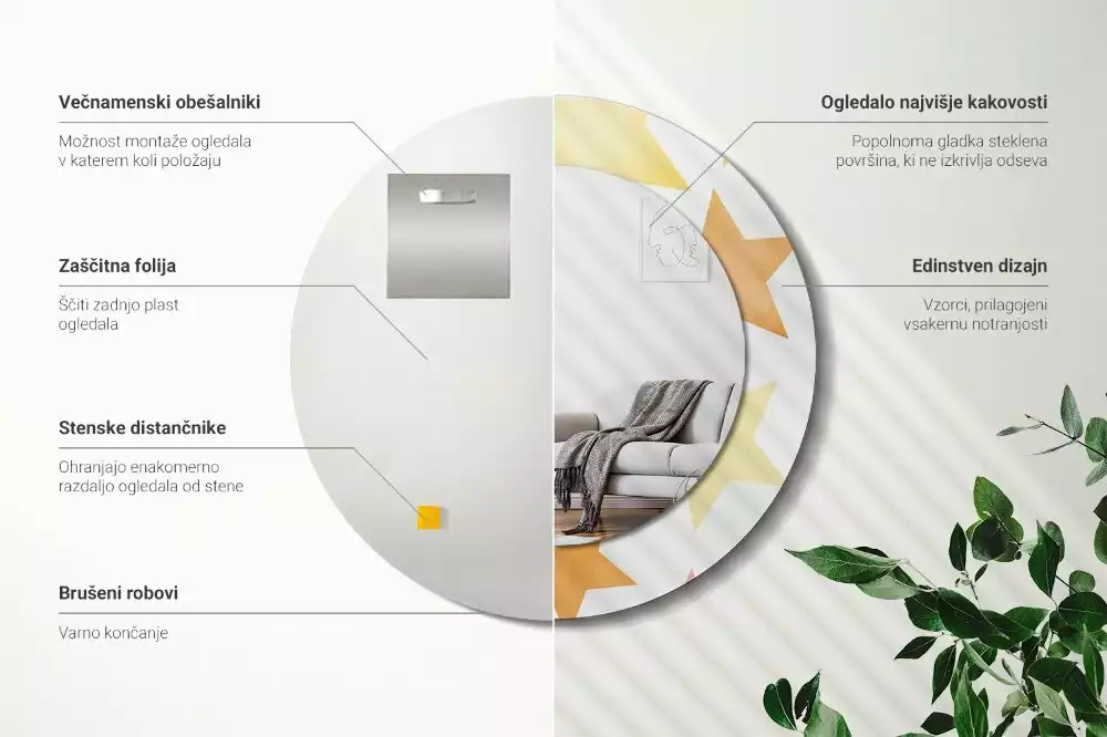 Lustro z drukowaną ramką w pastelowe gwiazdy