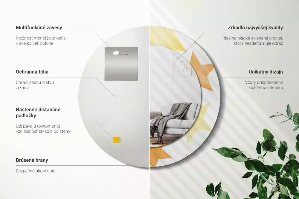 Lustro z drukowaną ramką w pastelowe gwiazdy