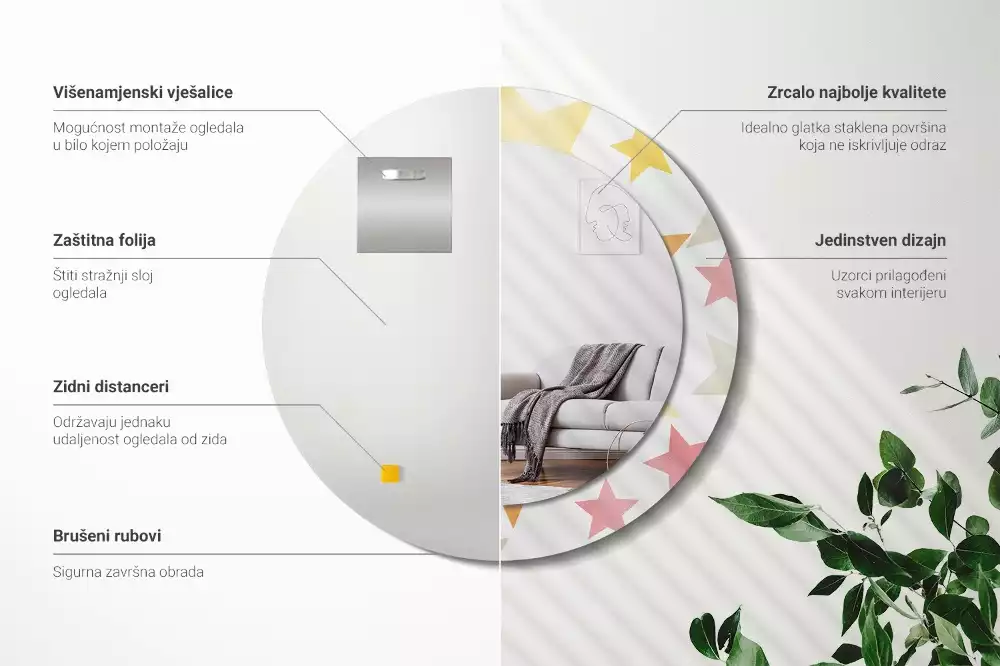 Lustro z drukowaną ramką w pastelowe gwiazdy