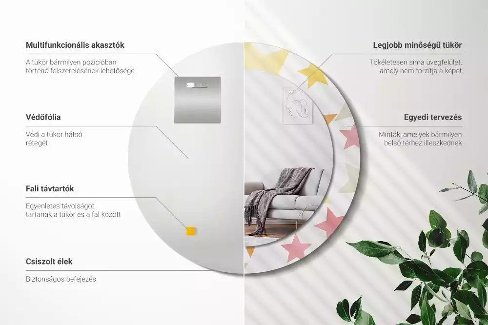 Lustro z drukowaną ramką w pastelowe gwiazdy