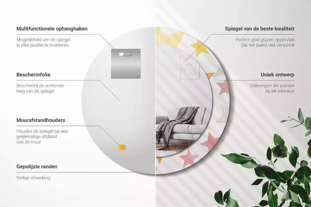 Lustro z drukowaną ramką w pastelowe gwiazdy