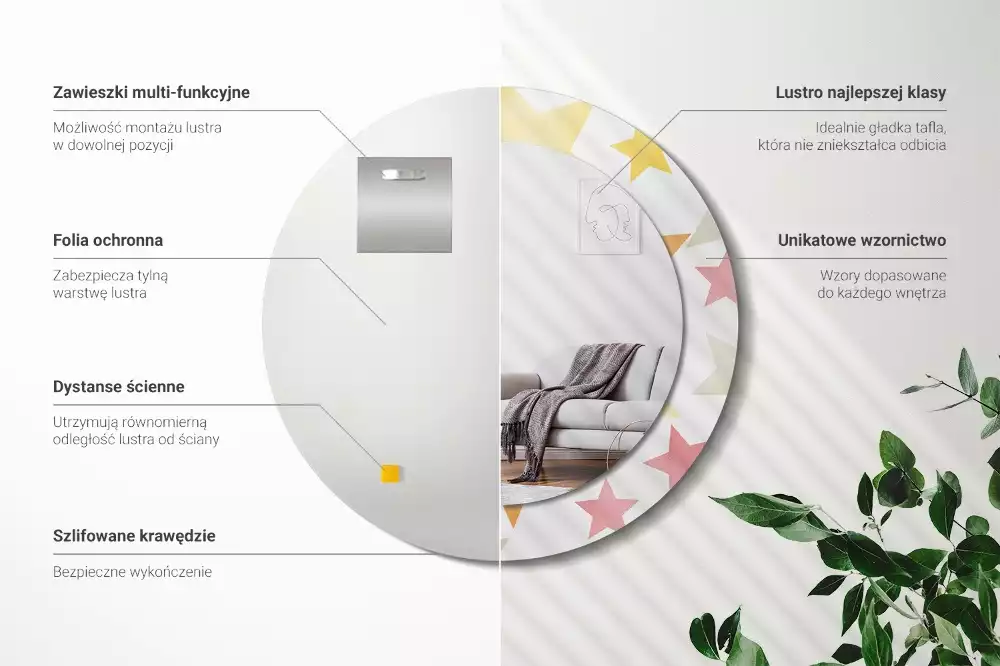 Lustro z drukowaną ramką w pastelowe gwiazdy