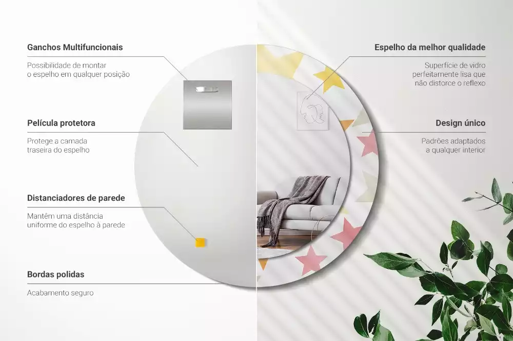 Lustro z drukowaną ramką w pastelowe gwiazdy