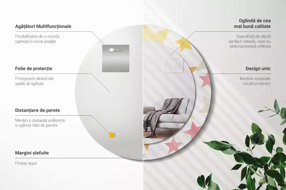 Lustro z drukowaną ramką w pastelowe gwiazdy