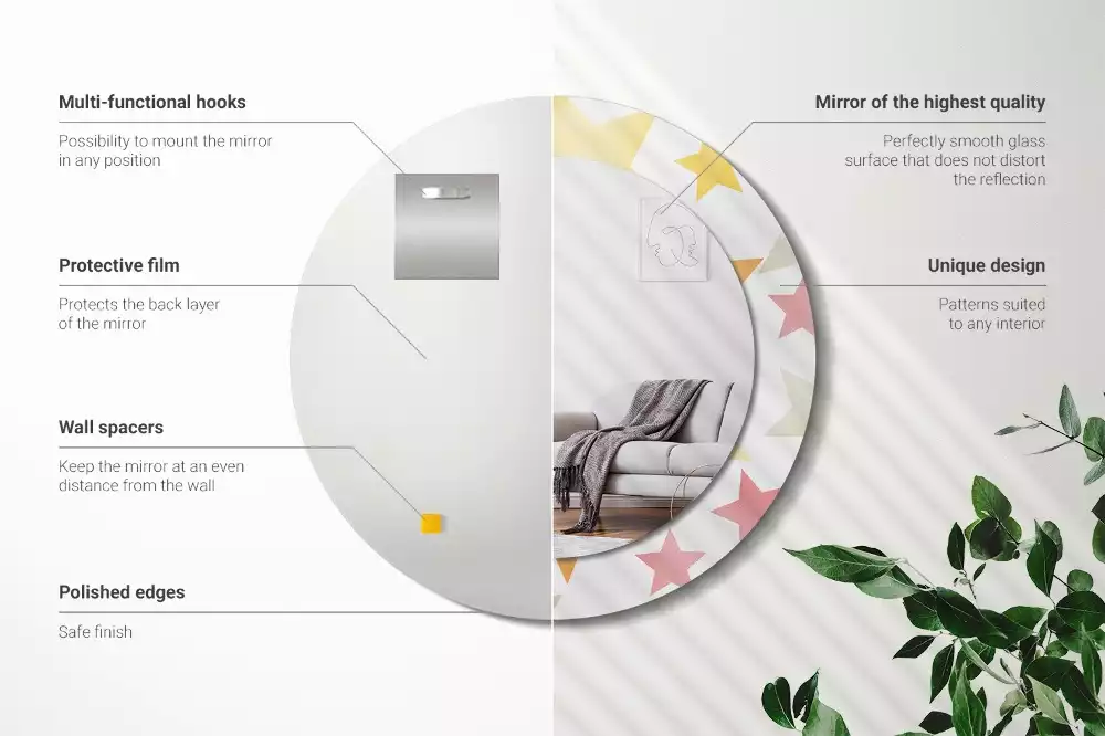 Lustro z drukowaną ramką w pastelowe gwiazdy