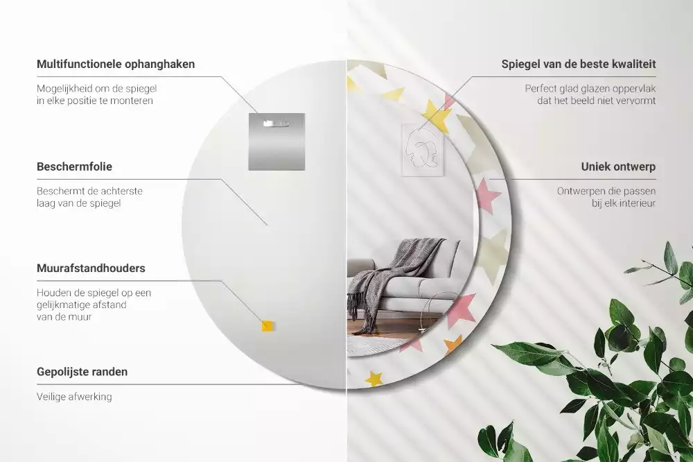 Lustro z drukowaną ramką w pastelowe gwiazdy