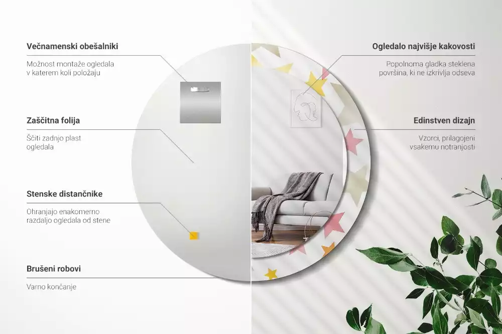 Lustro z drukowaną ramką w pastelowe gwiazdy