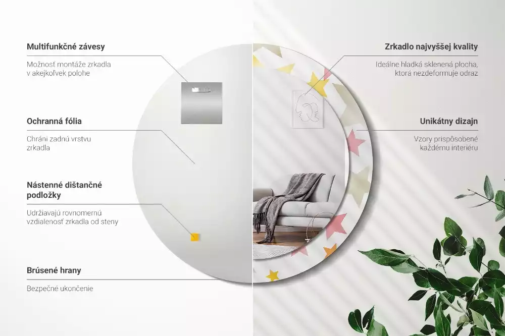 Lustro z drukowaną ramką w pastelowe gwiazdy