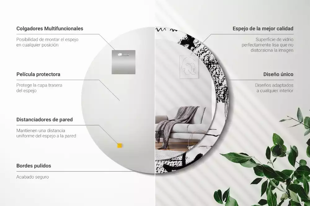 Lustro w okrągłej ramie z nadrukiem w stylu graffiti