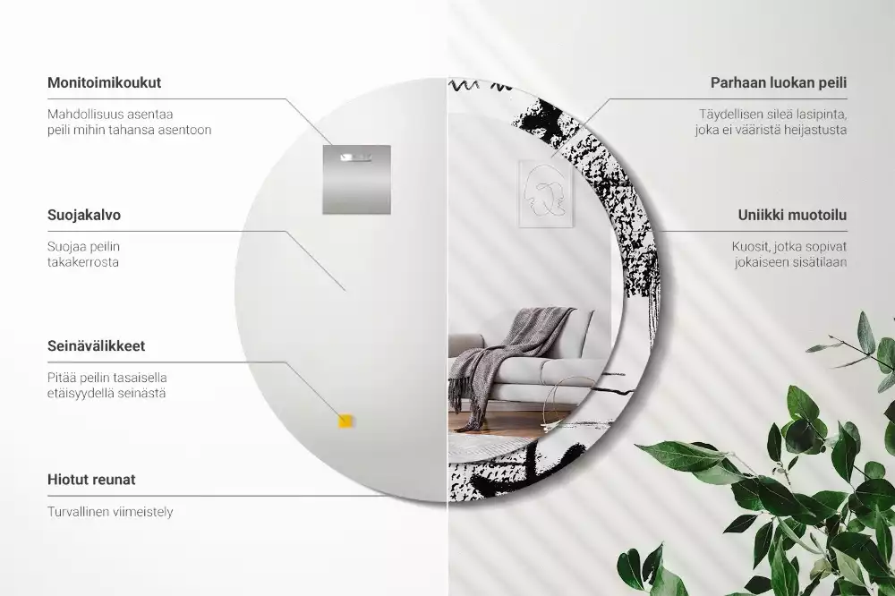 Lustro w okrągłej ramie z nadrukiem w stylu graffiti