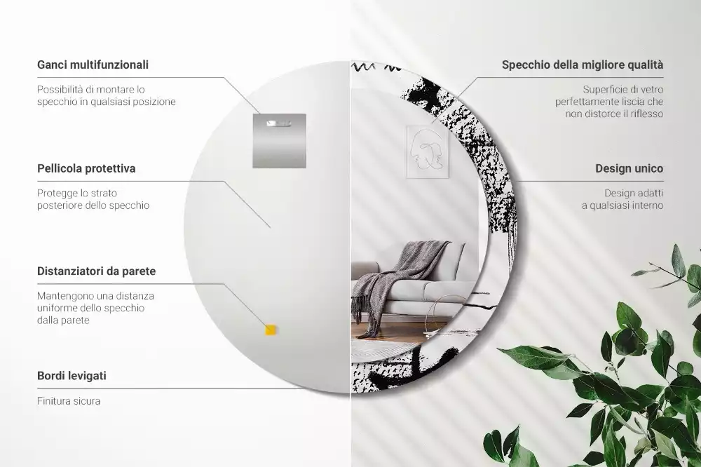 Lustro w okrągłej ramie z nadrukiem w stylu graffiti