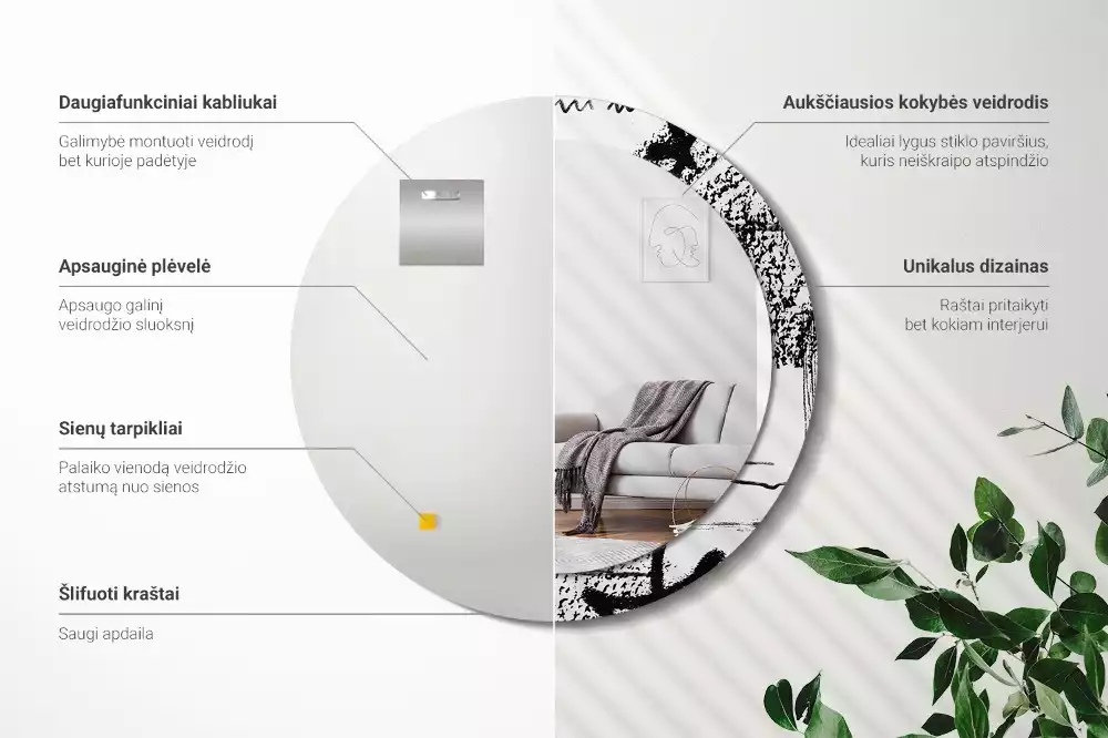 Lustro w okrągłej ramie z nadrukiem w stylu graffiti